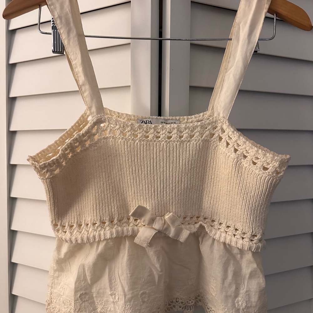Zara Ivory Knit Lace Camisole